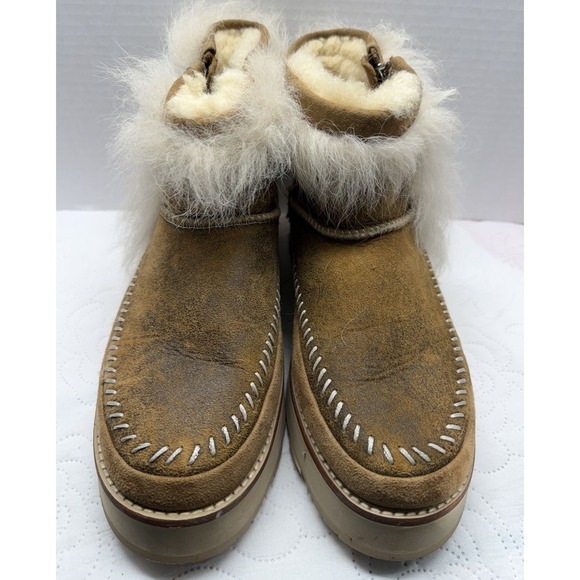 UGG Fluff Punk Womens Ankle Boots Chestnut Suede Toscana Sheepskin Size 8 - Picture 9 of 12